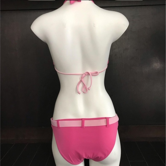 Billabong BLUE CRUSH era Vintage bikini pink belted halter top set RARE - Picture 3 of 7